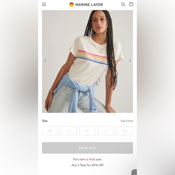 Marine Layer Womens Swing Crew Rainbow Graphic Tee in Antique White Sz S NWOT - Picture 4 of 6